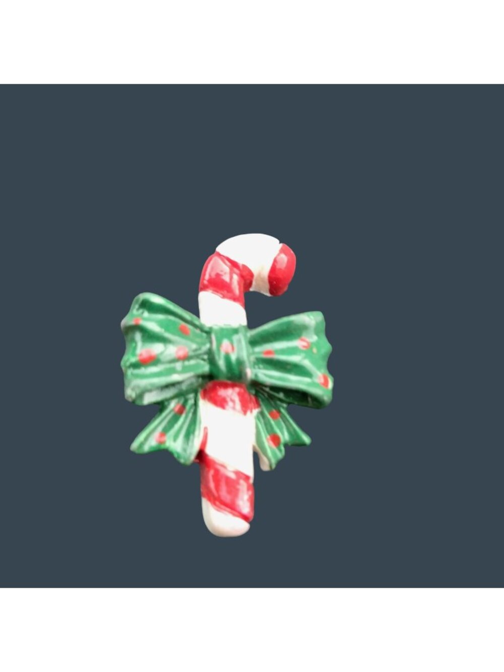 Christmas Candy Cane Pin Brooch Green Red Polka Dot Bow Vintage Holiday Jewelry